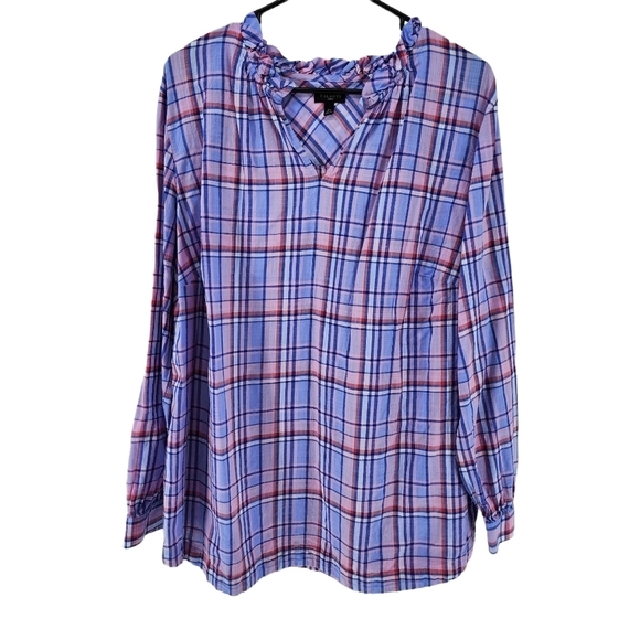 Talbots Tops - Talbots Women's Purple Plaid Ruffle Neck Blouse - 2X